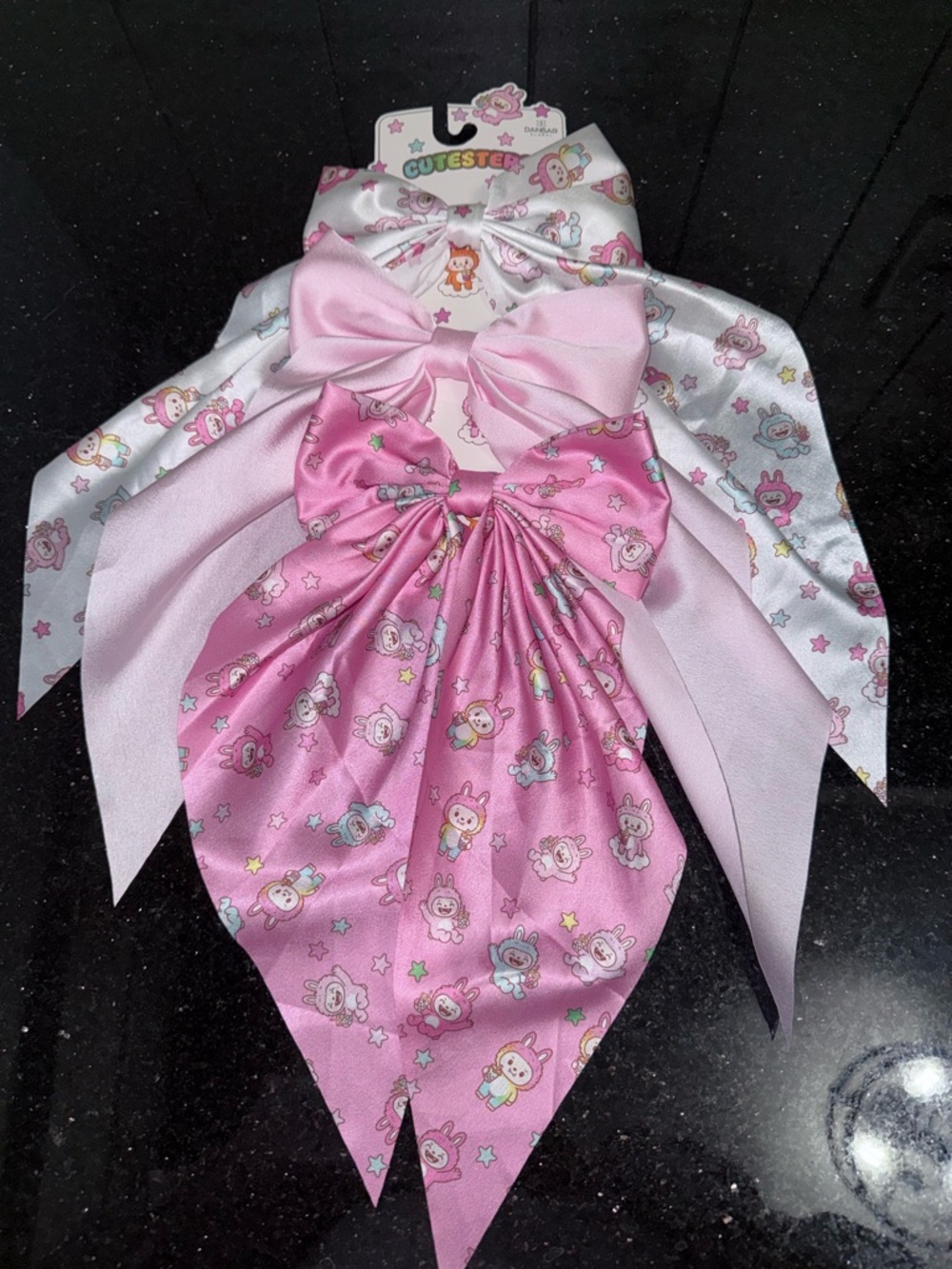 Mochi monster Bow Set Pink Kawaii Hair Bows Boutique Style Cutesters Set of 3